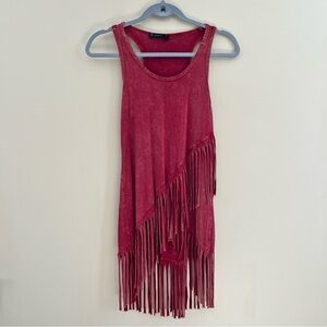 T Party Fashion Red Sleeveless Fringe Top